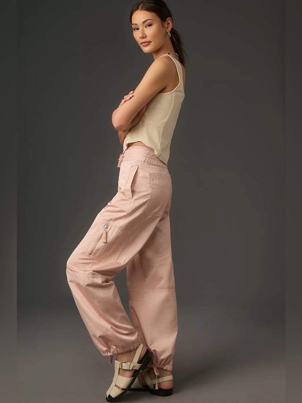 New! Anthropologie Pilcro Pink Satin Parachute Wide Leg & Jogger Pants 🎀 size 25 - Picture 2 of 10